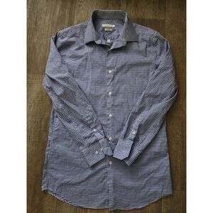 Perry Ellis Portfolio Button Up Shirt Men's M Slim Fit White with Blue Checker